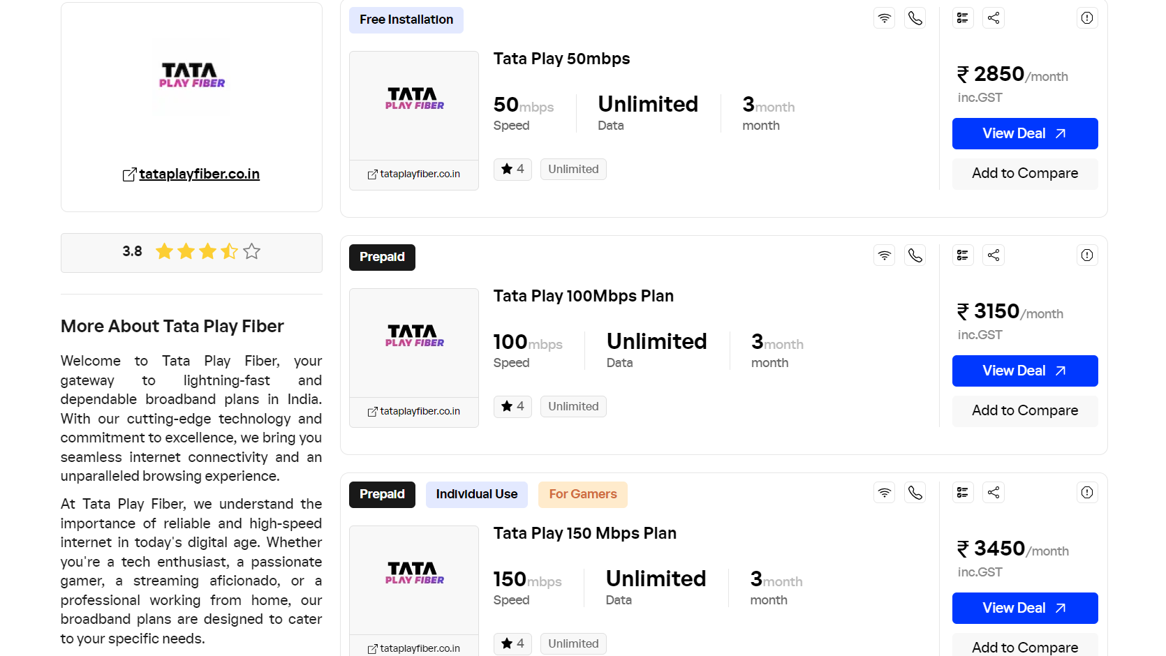 How to view Tata Play Fiber Plans on Broadband.Asia